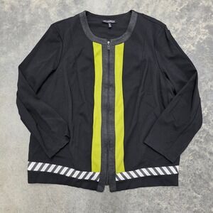 Piccadilly Canada XL Black Knit Jacket Full Zip Front Striped‎ Trim